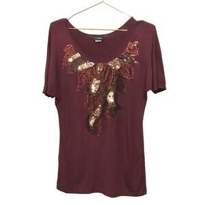 Daytrip sequins top size small short sleeved burgundy and gold
